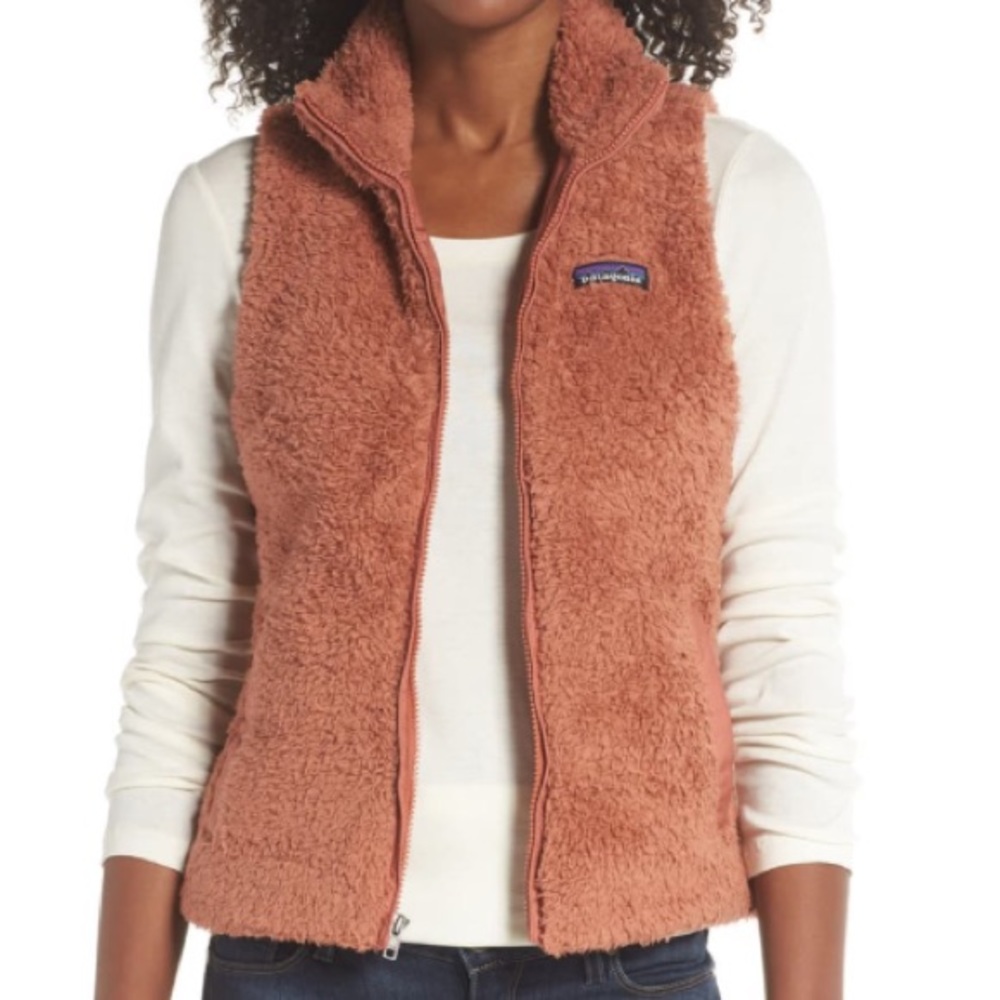 patagonia los gatos fleece vest in “century pink”